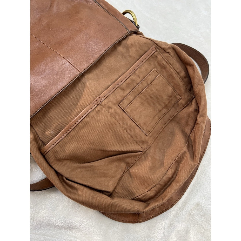 Vintage Fossil Brown Leather Canvas Single Stitch Saddle Bag Shoulder Bag EUC - Picture 11 of 16